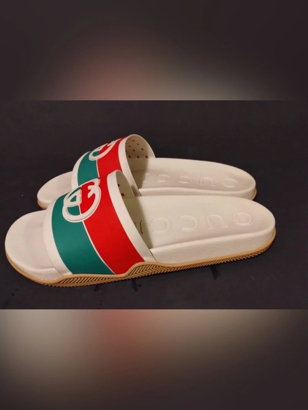 GUCCI INTERLOCKING G RUBBER SLIDES SANDALS MEN US 12 With Box